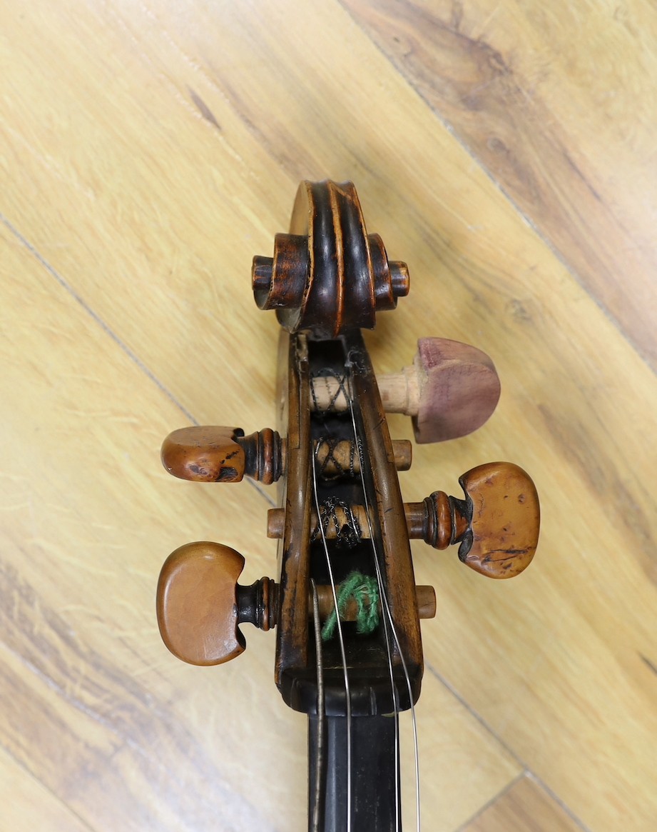 An early 19th century cello, possibly English, length of back 29 inches, cased